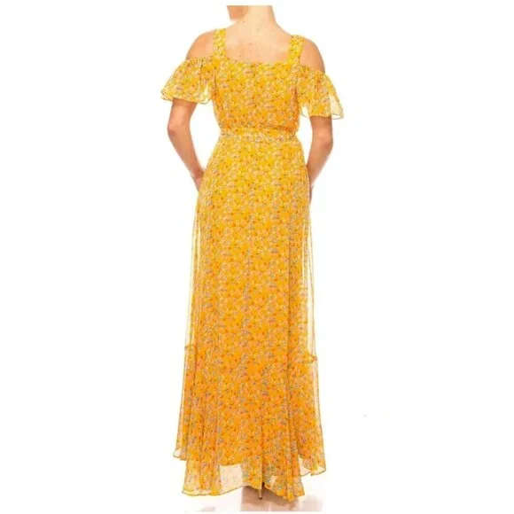 Maison Tara Short Sleeve Cold Shoulder Crepe Ditsy Floral Maxi Dress Sz 18 - Picture 2 of 7